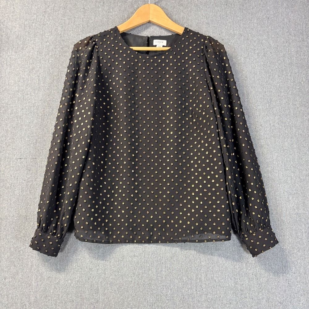 J.Crew Factory Black Gold Clip Dot Sheer Long Sleeve Blouse XS